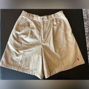 Vintage Polo Sport Ralph Lauren Chino Shorts Women's 12 Pleated Brown Red Pony
